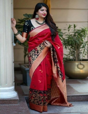 red black soft lichi silk  fabric weaving jacqaurd  work ethnic 