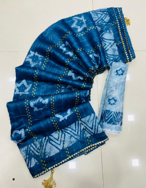 blue soft viscose cotton fabric batik print work wedding 