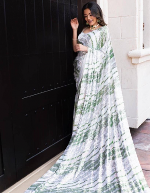 white green georgette saree with banglori silk blouse fabric sequence work work ethnic 
