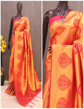 red kanjipuram soft silk fabric weaving jacqaurd  work festive 