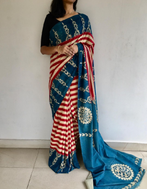 red cream munar cotton saree with banglori satin blouse fabric digital print  work festive 