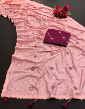 pink pure dola silk fabric embroidery seqeunce work work party wear 