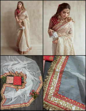 off white soft khadi organza silk fabric embroidery thread seqeunce  work wedding 