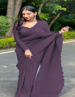 wine georgette saree with seqeunce work blouse fabric plain work wedding 