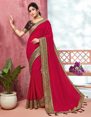 maroon vichitra silk saree with dupion blouse fabric zari lace border  work festive 