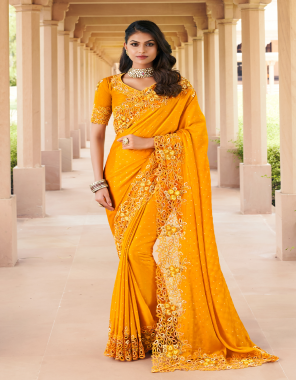 yellow silk saree with rose silk blouse fabric embroidery fancy border work work ethnic 