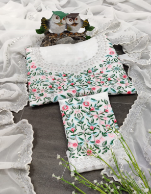 white saree-premium georgette |blouse-satin banglori silk fabric embroidery thread seqeunce work work ethnic 