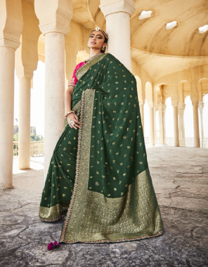 green pure dola silk  fabric fancy lace border with embroidery work blouse work party wear 