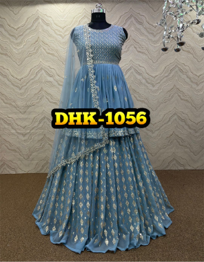 grey lehenga- heavy fox georgette silk with micro cotton inner upto 44 size flair 3m length 42-44 |top-heavy fox georgette 31-33 inch xl stitched xxl margin |dupatta-heavy butterfly net fabric seqeunce embroidery  work ethnic 