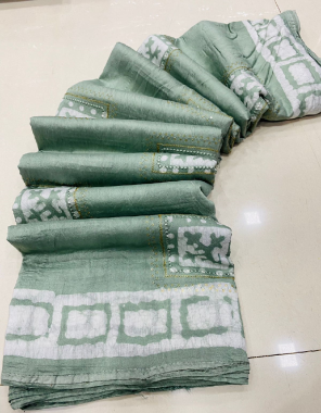 light pista pure soft mulmul cotton  fabric lakhnavi handprint work running 