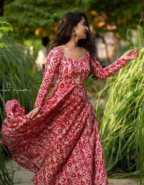 red georgette |lining |length 52 |sleeve 22 |flair 3.5m fabric printed work festive  