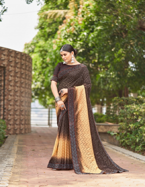 coffee cream rassal padding saree with banglori blouse fabric fancy  work casual 