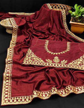 maroon vichitra silk saree with banglori silk blouse fabric embroidery work ethnic 