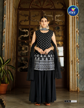 black top-fox georgette with embroidery lining |sharara-fox georgette |dupatta-fox georgette fabric embroidery work casual 