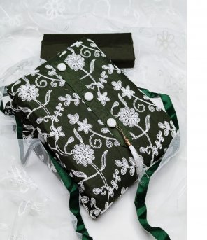 green cotton fabric embroidery work casual 