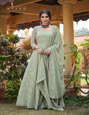 light green  georgette fabric embroidery work casual 