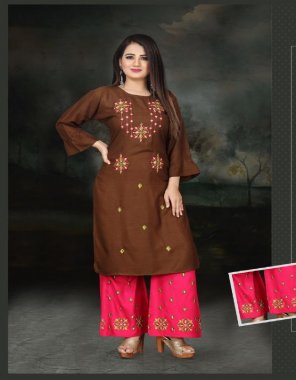 brown rayon fabric embroidery work casual 
