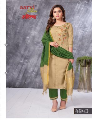 light brown cotton fabric embroidery work casual 