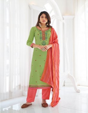 green jam silk cotton fabric embroidery work casual 