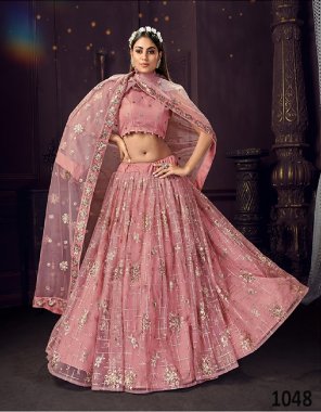 pink soft net fabric sequins , thread & zari work casual 