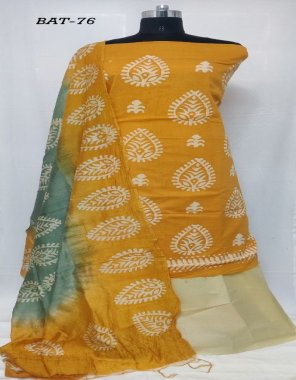 yellow cambric , cotton fabric printed work casual 