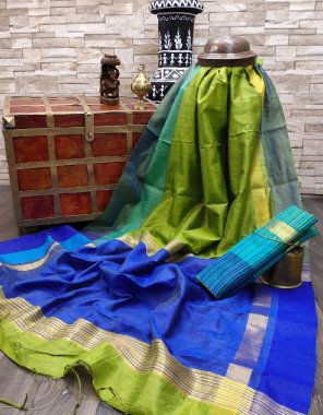 rama green & navy blue bhagalpuri silk fabric printed work casual 