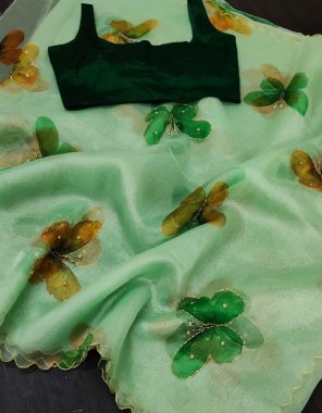 green organza fabric butterfly print work casual 