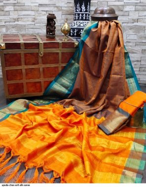 orange soft silk fabric printed work casual 