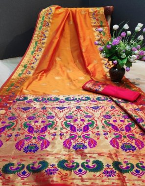 orange silk fabric jacquard + weaving work casual 