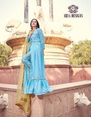 sky blue georgette fabric embroidery work casual 