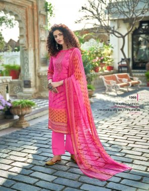 pink pure cambric fabric printed work casual 