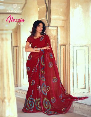 red georgette fabric printed work casual 