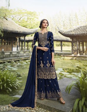 navy blue georgette fabric embroidery work casual 