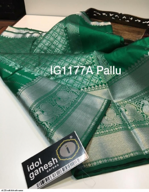 green soft lichi silk fabric gold zari weaving work casual 