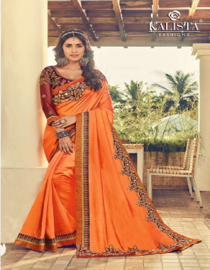orange vichitra silk fabric embroidery work casual 
