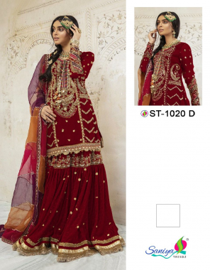 maroon top - faux georgette with heavy embroidery sequance work - hand work | bottom - santoon | dupatta - organza with mirror work [ pakistani copy ] fabric heavy embroidery work ethnic 