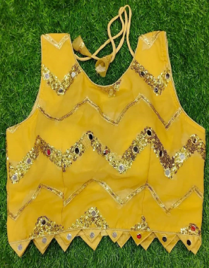 yellow georgette | sleeves size - 85 inch  fabric mirror work + sequance work work casual 