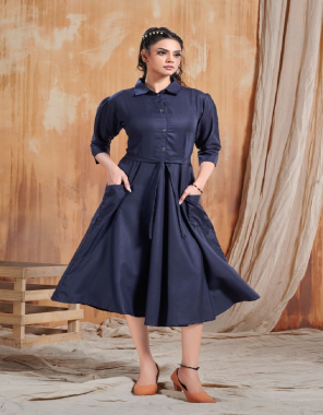 navy blue rubby cotton | size :- m - 38  ( bust ) - 42 ( hip ) - 14 ( shoulder ) - 34 ( waist ) | l - 40 ( bust ) - 42 ( hip ) - 15 ( shoulder ) - 36 ( waist ) | xl - 42 ( bust ) - 44 ( hip ) - 15 ( shoulder ) - 38 ( waist ) | xxl - 44 ( bust ) - 46 ( hip ) - 16 ( shoulder ) - 40 ( waist | lenght - 42 fabric plain work casual 
