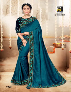 rama blue vichitra silk fabric embroidery work casual 
