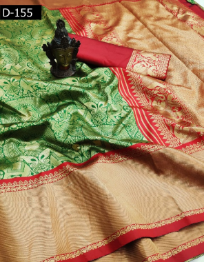 green kanjivaram silk fabric golden zari work ethnic 