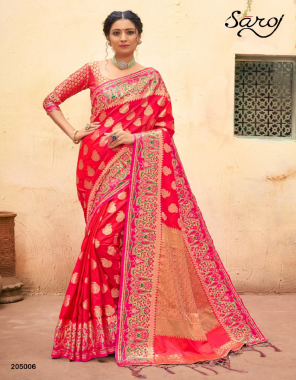pink soft lichi silk with jari butta and multi banarasi border and reach pallu | blouse - silk mutli jari work  fabric jacquard work ethnic 