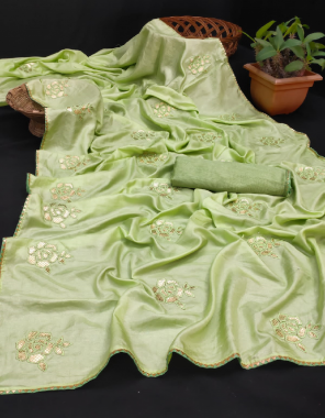 green dola silk fabric embroidery work party wear 