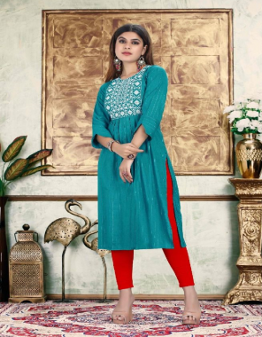 sky blue heavy rayon luxex 14kg | length - 46 inch fabric embroidery work casual 