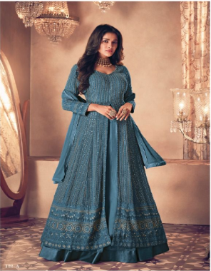 sky blue top - real georgette with dull santoon inner | skirt - real georgette with dull santoon inner | dupatta - nazmeen ( stich upto xxxl ) fabric embroidery work party wear 