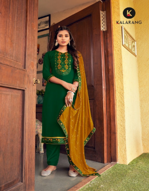 dark green top - parampara silk all over with embroidery and sequance work | bottom / dupatta - chinon heavy work with four side lace work fabric embroidery work ethnic 