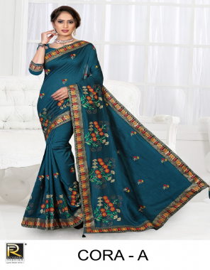 rama blue vichitra silk  fabric embroidery work casual 