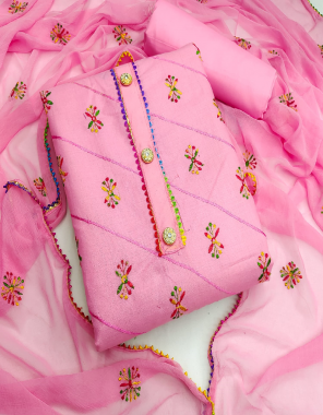 pink top - cotton ( 1.9 m) | bottom - cotton ( 2.5 m) | dupatta - naznin work ( 2.10 m) fabric embroidery work party wear 