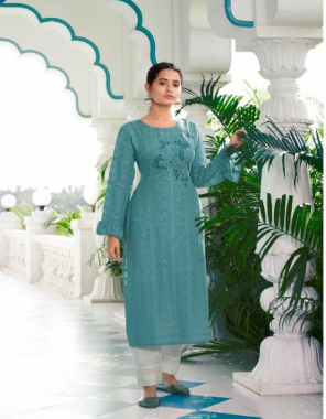 sky blue viwing heavy fancy rayon with stone & embroidery work fabric embroidery work casual 