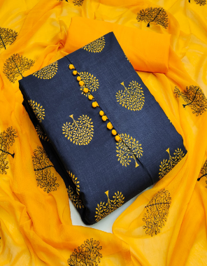 navy blue top - slub cotton | bottom - cotton | dupatta - najmin with work fabric printed work casual 