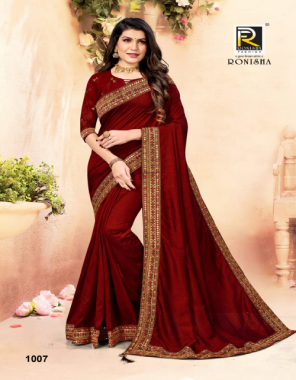 maroon vichitra silk  fabric embroidery work party wear 